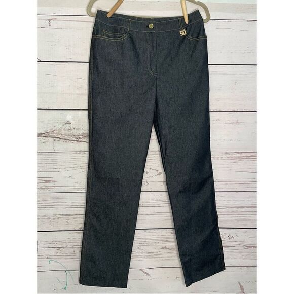 St John Sport By Marie Gray Black Jeans Size 6 Dark Wash DenimPants Straight Leg - Picture 2 of 16